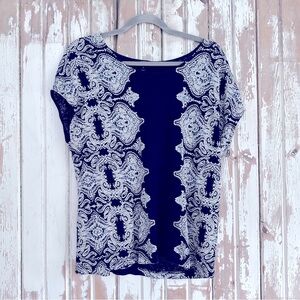 J.Crew 100% LINEN, navy and gray patterned short sleeve, size Small